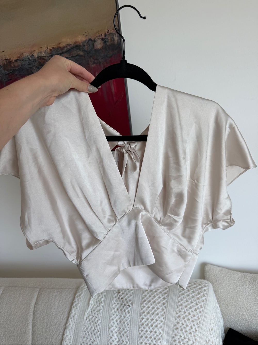 Zara Satin Tie-Back V-Neck Blouse